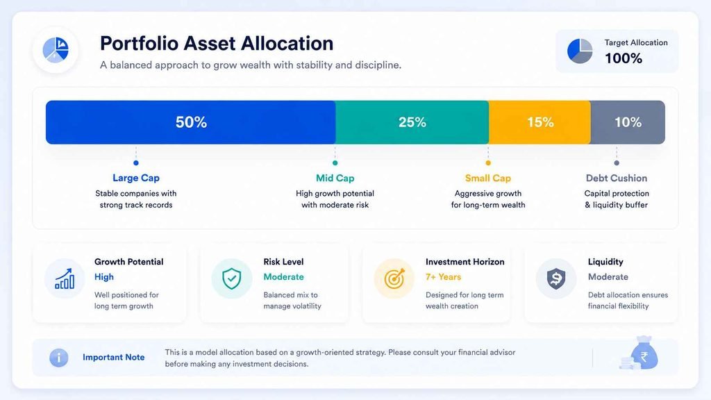 Sample SIP allocation across large cap, mid cap, small cap and debt